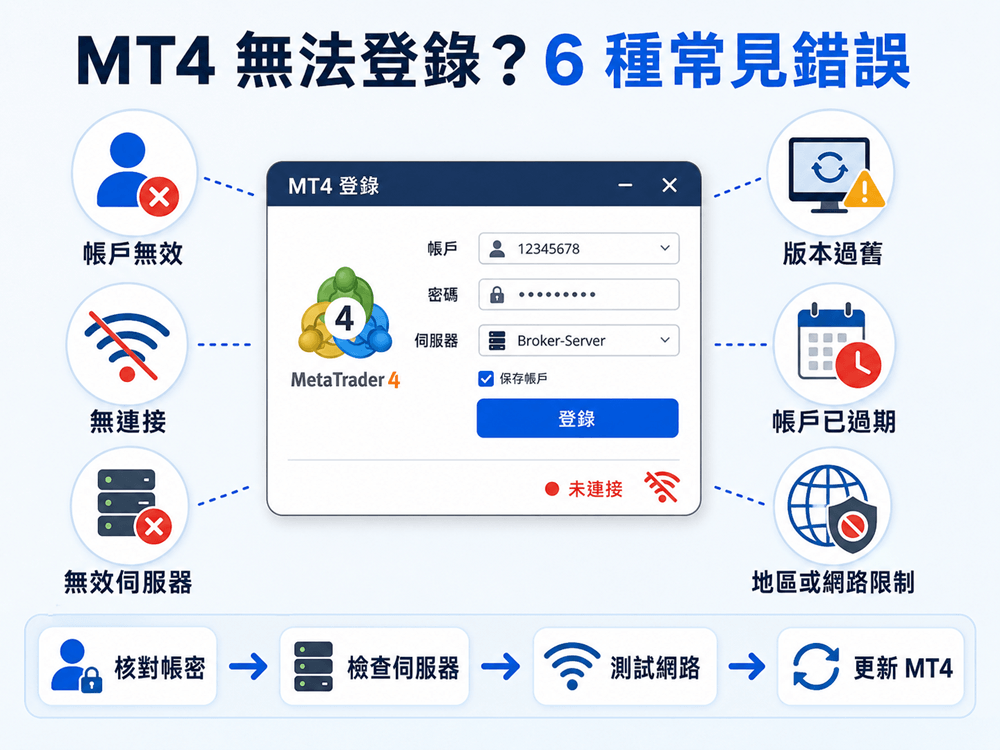 MT4賬戶無法登錄的6種錯誤顯示與解決方法